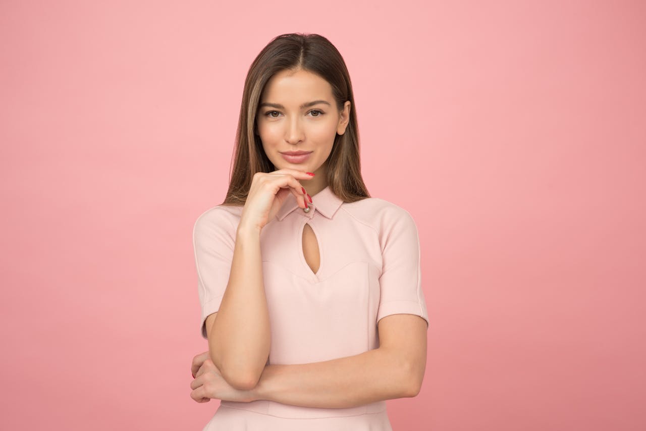 Woman Wearing Pink Collared Half-sleeved Top